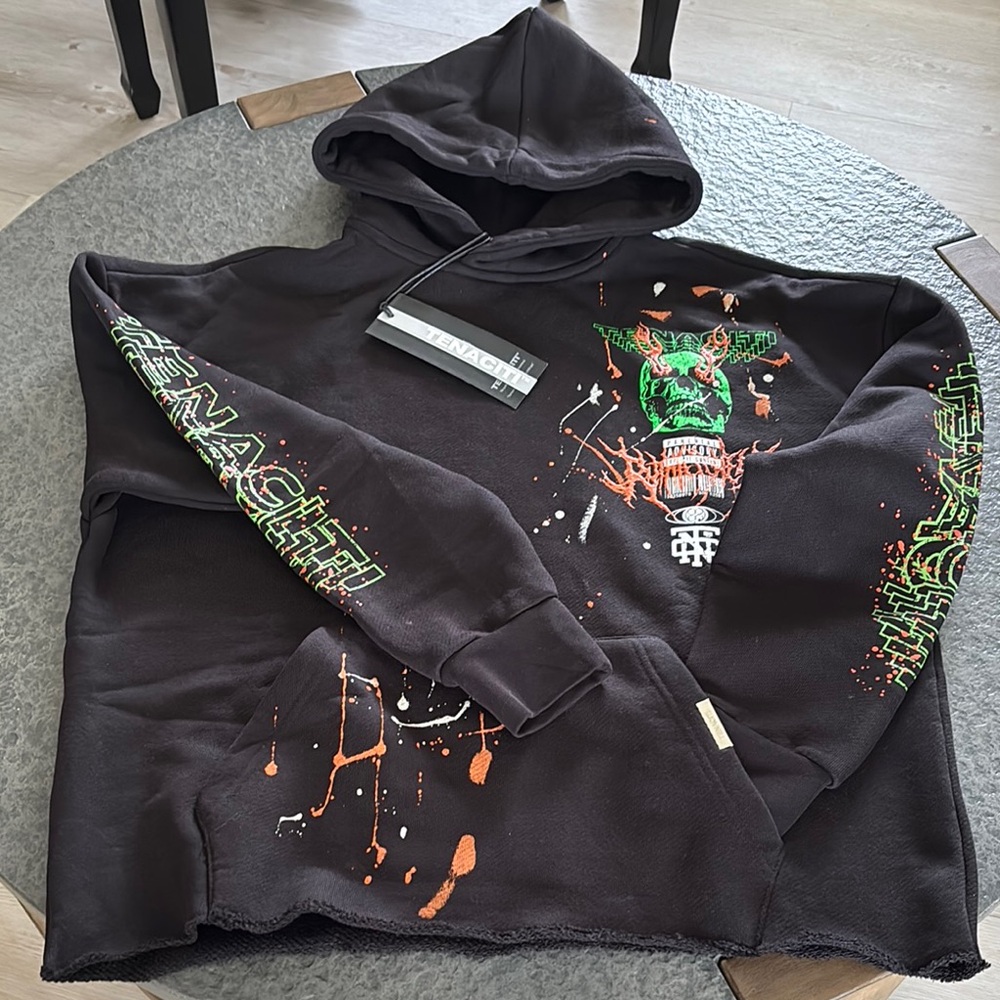 🖤🧡💚 Tenaciti Orange and Green Tech-Inspired Black Graphic Hoodie 💚🧡🖤
